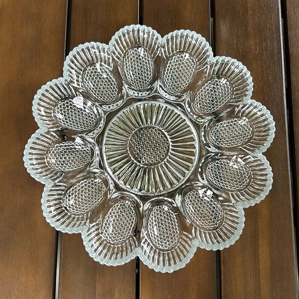 Vintage Indiana Glass Sunflower Devil Egg Platter - Picture 2 of 5